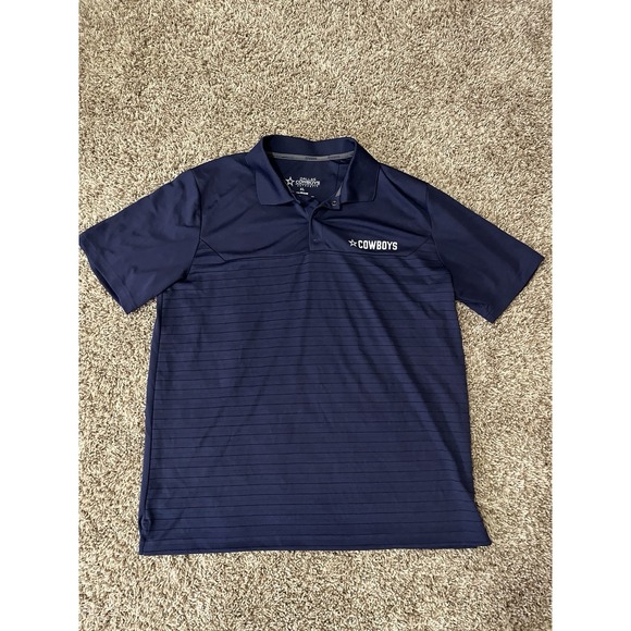 Dallas Cowboys Mens XL Blue Striped Performance Short Sleeve Polo Shirt - Picture 1 of 5